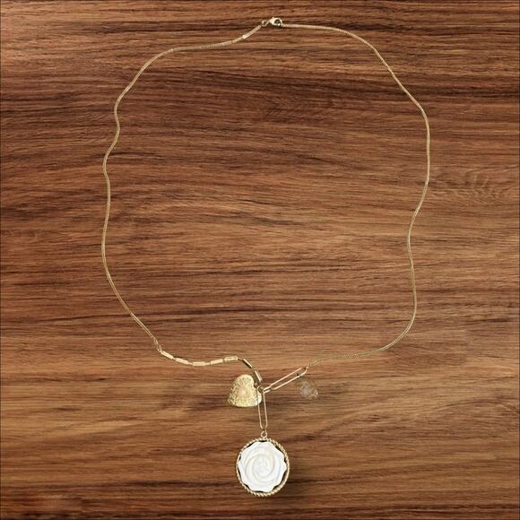 Anthropologie Gladys Pendant Necklace Quartz Mother of Pearl Long - Picture 2 of 9